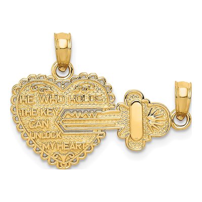 14K Yellow Gold Key Heart 2-Piece Pendant