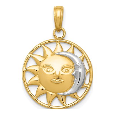 14K Yellow Gold Sun Moon Pendant