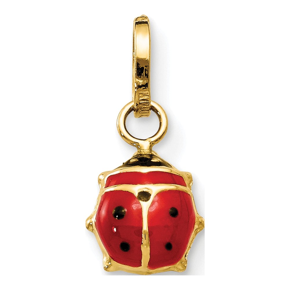 14K Yellow Gold Red Black Enamel Ladybug Charm