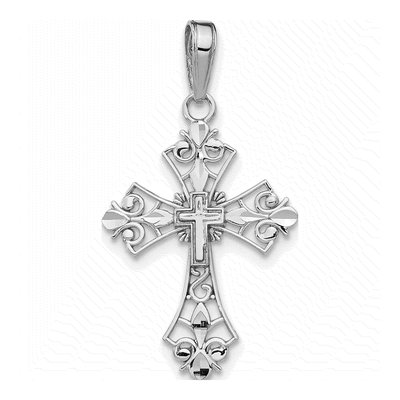 14K White Gold Filigree Cross Pendant
