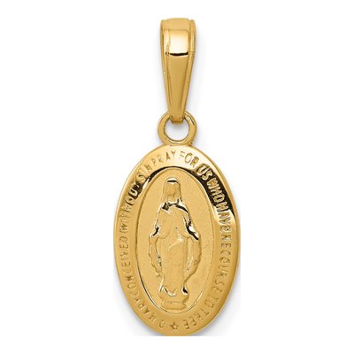 14K Yellow Gold Miraculous Medal Oval Charm