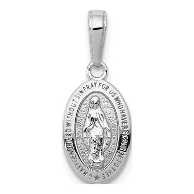 14K White Gold Miraculous Medal Oval Charm