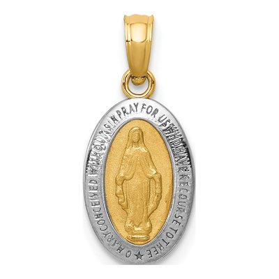 14K Yellow Gold Miraculous Medal Oval Charm