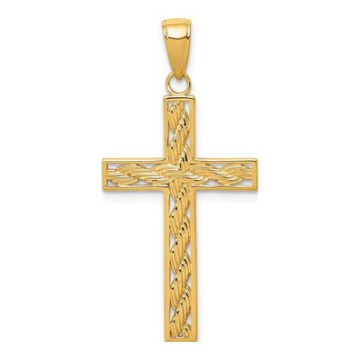 14K Yellow Gold Rope Cross Pendant