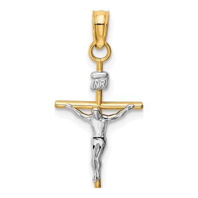 14K Two-Tone Gold INRI Crucifix Pendant