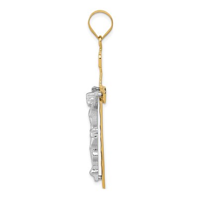 14K Two-Tone Gold Lattice Cross Crucifix Pendant – view 3
