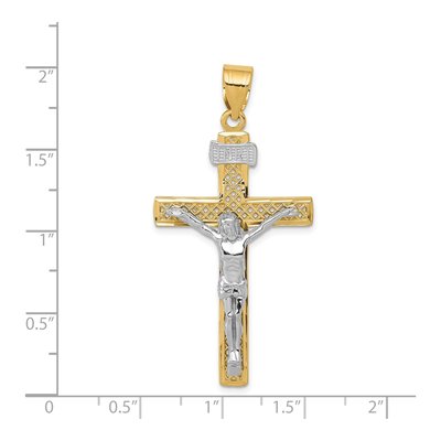 14K Two-Tone Gold Lattice Cross Crucifix Pendant – view 4