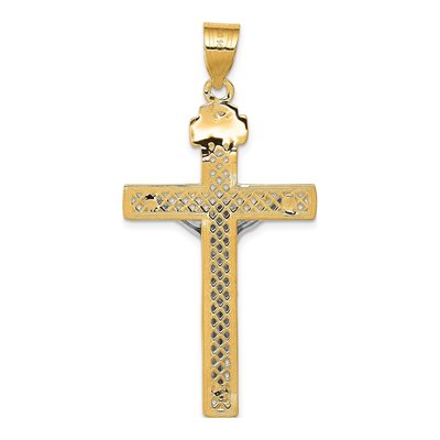 14K Two-Tone Gold Lattice Cross Crucifix Pendant – view 5