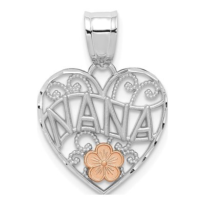 14K Two-Tone Gold Heart Flower Pendant