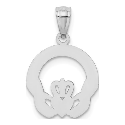 14K White Gold Diamond-Cut Claddagh Pendant – view 4