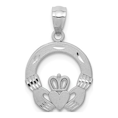 14K White Gold Diamond-Cut Claddagh Pendant