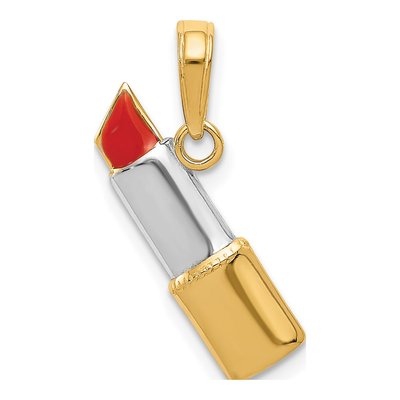 14K Yellow Gold Red Enamel Lipstick Pendant
