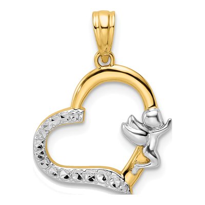 14K Yellow Gold Cherub on Heart Pendant