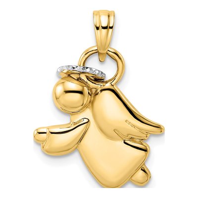 14K Yellow Gold Diamond-Cut Angel Pendant