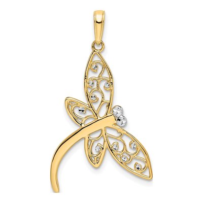 14K Yellow Gold Diamond-Cut Dragonfly Pendant