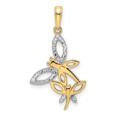 14K Yellow Gold Diamond-Cut Dragonflies Pendant