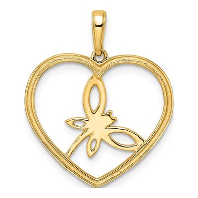 14K Yellow Gold Diamond-Cut Dragonfly Heart Pendant – view 4