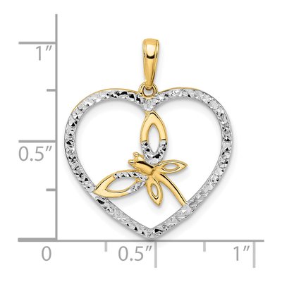 14K Yellow Gold Diamond-Cut Dragonfly Heart Pendant – view 5