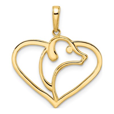 14K Yellow Gold Dog Head Heart Pendant – view 4