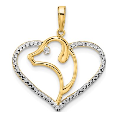 14K Yellow Gold Dog Head Heart Pendant