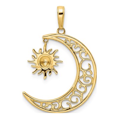 14K Yellow Gold Diamond-Cut Moon Sun Pendant – view 4