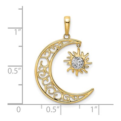 14K Yellow Gold Diamond-Cut Moon Sun Pendant – view 5