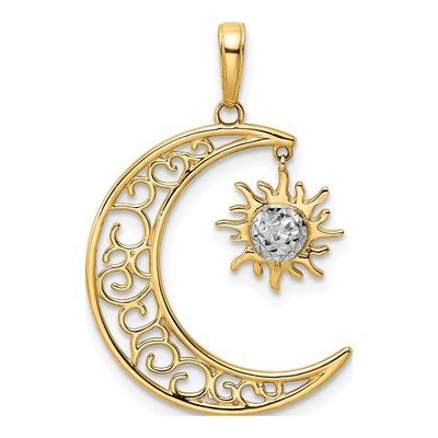 14K Yellow Gold Diamond-Cut Moon Sun Pendant