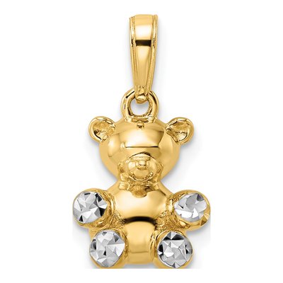 14K Yellow Gold 3D Diamond-Cut Teddy Bear Pendant