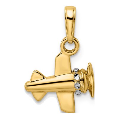 14K Yellow Gold Diamond-Cut Airplane Pendant – view 4