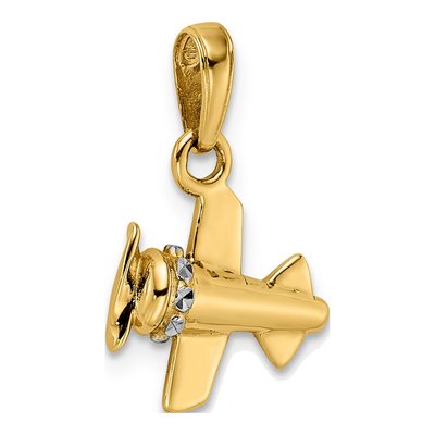 14K Yellow Gold Diamond-Cut Airplane Pendant – view 5