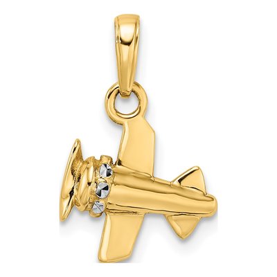 14K Yellow Gold Diamond-Cut Airplane Pendant