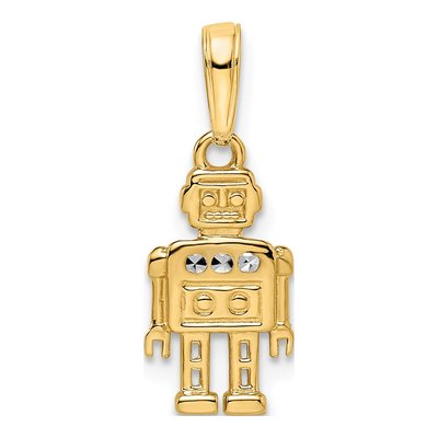 14K Yellow Gold Diamond-Cut Robot Pendant