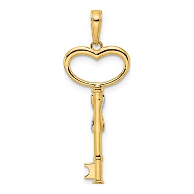 14K Yellow Gold Diamond-Cut Heart Key Pendant – view 4