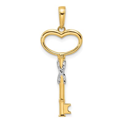 14K Yellow Gold Diamond-Cut Heart Key Pendant
