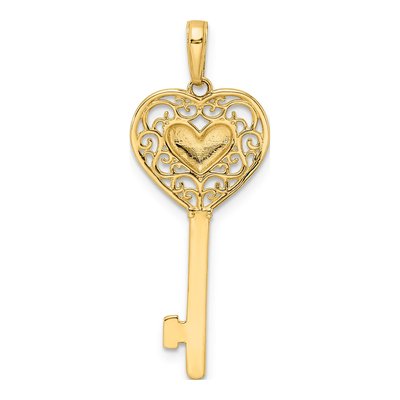 14K Yellow Gold Diamond-Cut Heart Key Pendant – view 4
