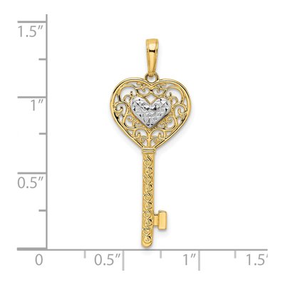 14K Yellow Gold Diamond-Cut Heart Key Pendant – view 5