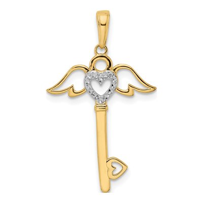 14K Yellow Gold Heart Key Pendant