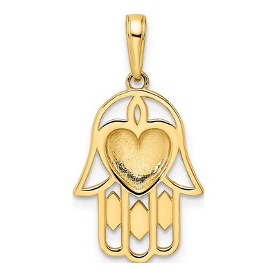 14K Yellow Gold Diamond-Cut Heart Hamsa Pendant – view 4