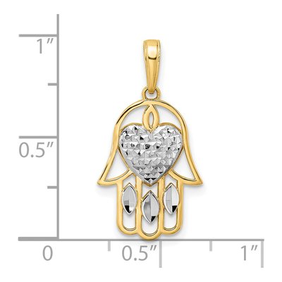 14K Yellow Gold Diamond-Cut Heart Hamsa Pendant – view 5