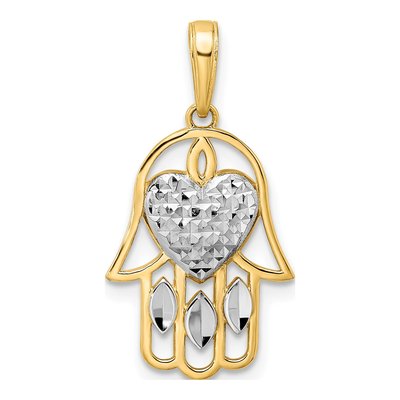 14K Yellow Gold Diamond-Cut Heart Hamsa Pendant