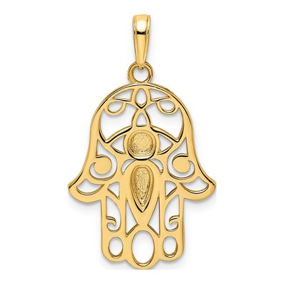 14K Yellow Gold Diamond-Cut Evil Eye Hamsa Pendant – view 4