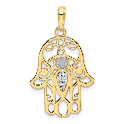 14K Yellow Gold Diamond-Cut Evil Eye Hamsa Pendant
