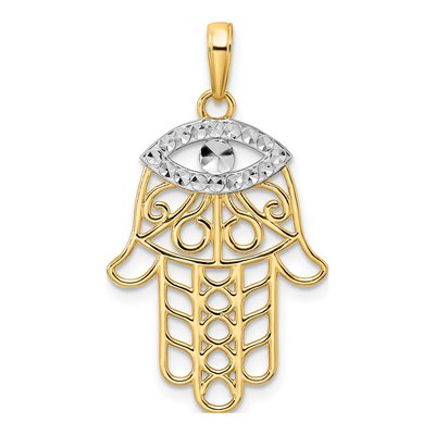 14K Yellow Gold Evil Eye Hamsa Pendant
