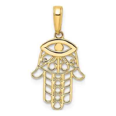 14K Yellow Gold Hamsa Evil Eye Pendant – view 4