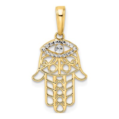 14K Yellow Gold Hamsa Evil Eye Pendant