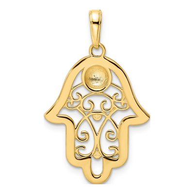 14K Yellow Gold Diamond-Cut Hamsa Pendant – view 4