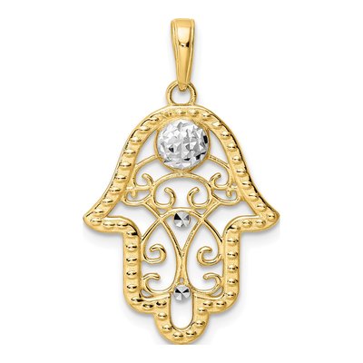 14K Yellow Gold Diamond-Cut Hamsa Pendant