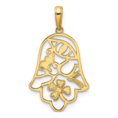 14K Yellow Gold Hamsa Good Luck Pendant – view 4
