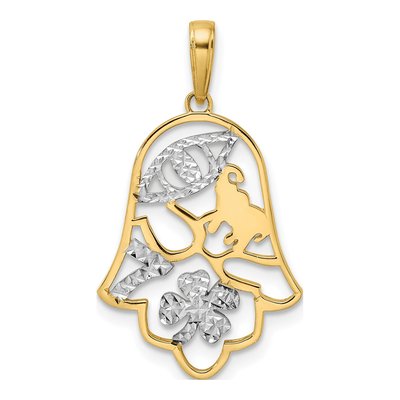 14K Yellow Gold Hamsa Good Luck Pendant