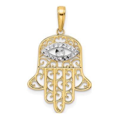 14K Yellow Gold Evil Eye Hamsa Pendant